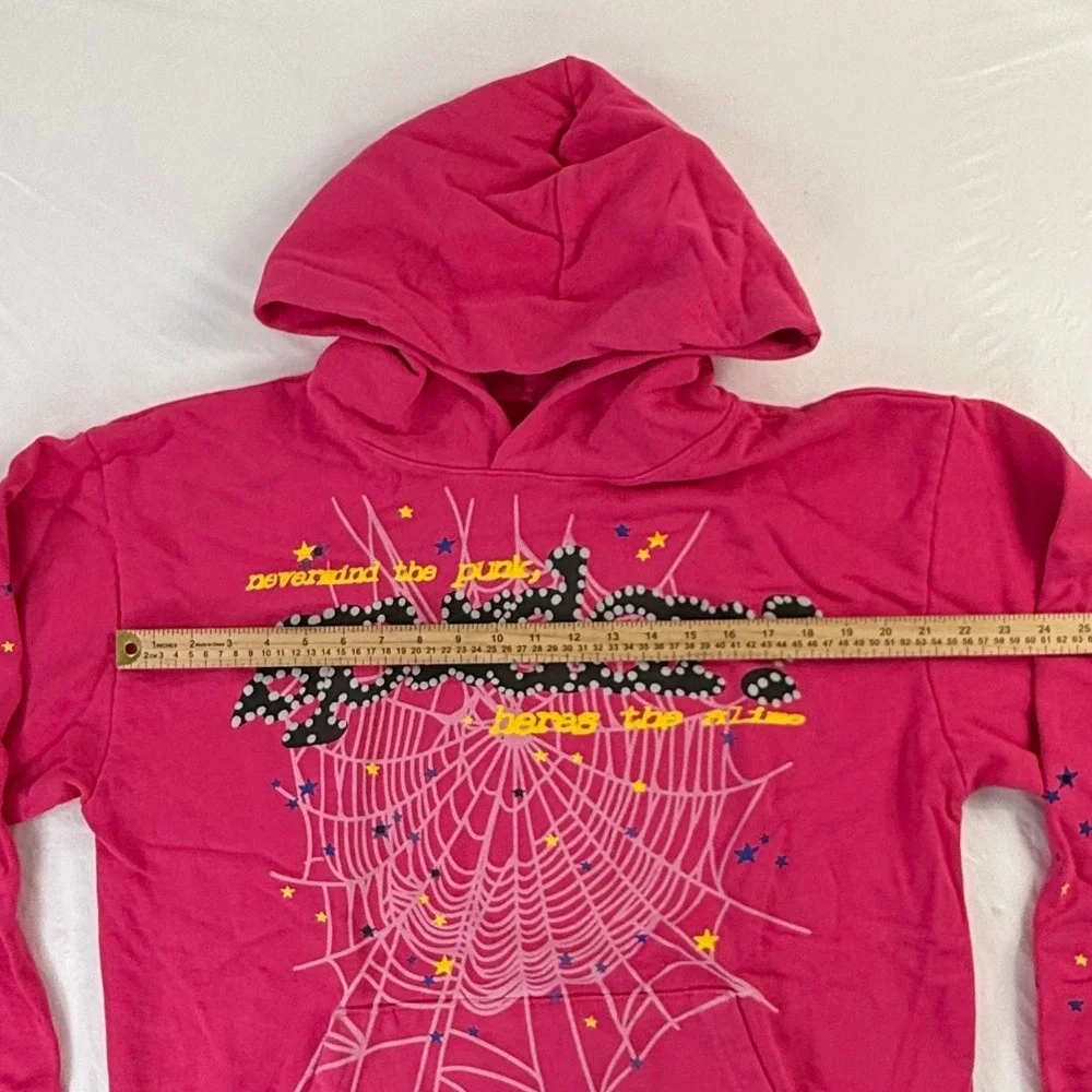 Sp5der Worldwide Pink Punk Hoodie Spider Web Star Graphic Large